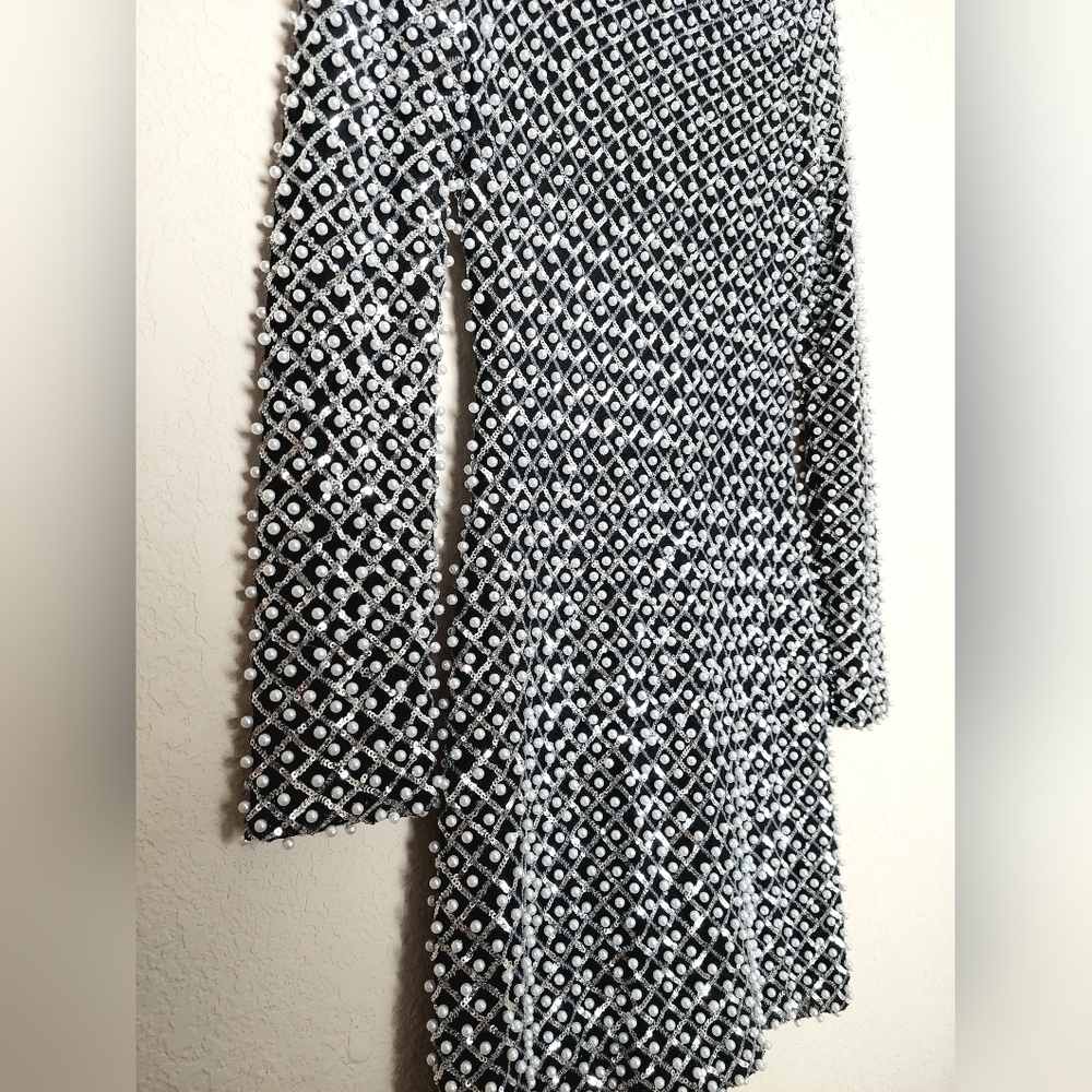 AKIRA Hamptons Holiday Pearl Mini Dress – Beaded Sequin Glam Bodycon Size M - Picture 4 of 14